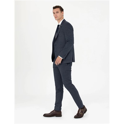 Lacivert Ekstra Slim Fit Çizgili Takım Elbise