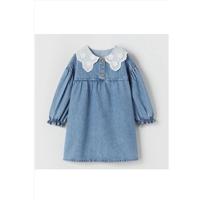 OliveYouMom Beyaz Yakalı Denim / Kot Elbise olvktelbs