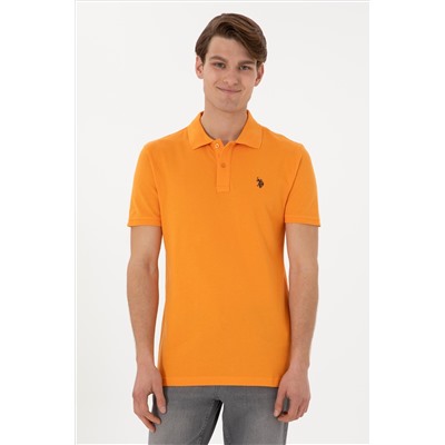 Erkek Slim Fit Polo Yaka Turuncu Basic Tişört