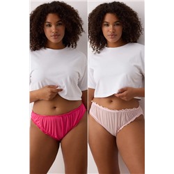 Lila-Pembe 2'li Paket Lastikli Tül Klasik Büyük Beden Külot TBBSS25CM00002