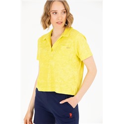 Kadın Neon Sarı Crop Polo Yaka Tişört