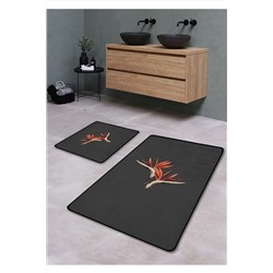 Pilloveland Kaymaz Taban Yıkanabilir 2’li Banyo Paspası - Hibiskus Desenli 60*100 Cm - 50*60 Cm BM0169