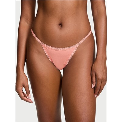 Cotton Pointelle Lace-Trim V-String Panty