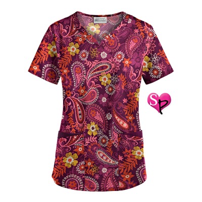 UA Tibetan Tease Wine Sweetheart Neck Scrub Top