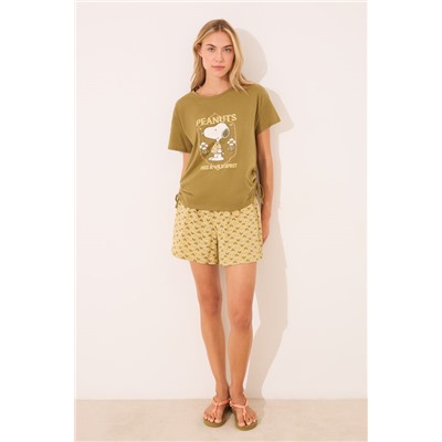 Pijama corto Snoopy caqui