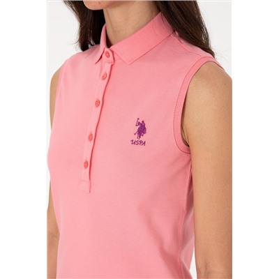 Kadın Pembe Kolsuz Polo Yaka Mini Boy Örme Elbise