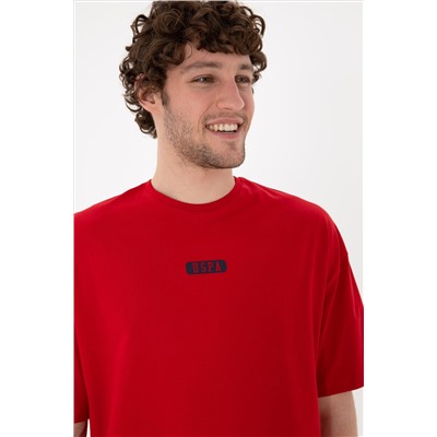 Erkek Oversize Fit Bisiklet Yaka Kırmızı Tişört
