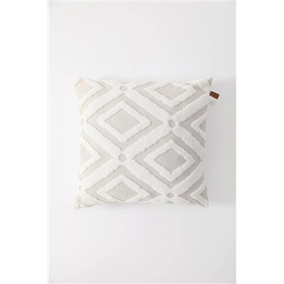 FAVORA Etnik Desenli Özel Tasarım Punch Kırlent Kılıfı 42x42 Cm - Krem F1595