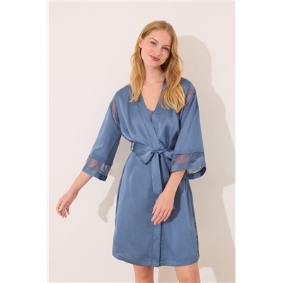 Bata midi tejido chifón azul