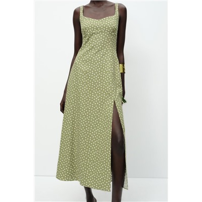 POLKA DOT LINEN BLEND MIDI DRESS