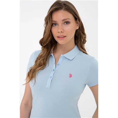 Kadın Açık Mavi Basic Polo Yaka Tişört
