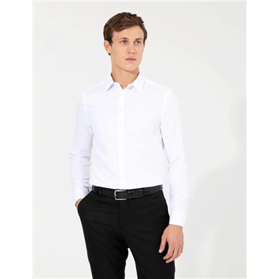 Beyaz Slim Fit Armürlü Gömlek
