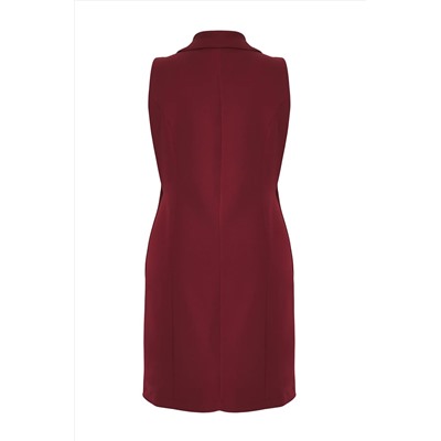 Bordo Düz Kruvaze Dokuma Elbise TBBSS23AH00254