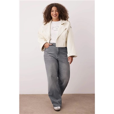 Gri Yüksek Bel Geniş Paça Büyük Beden Wide Leg Jeans TBBSS24CJ00050