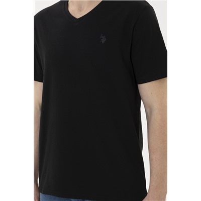 Erkek Regular Fit V Yaka Siyah Basic Tişört