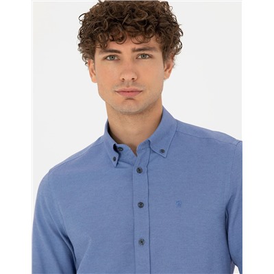 Lacivert Slim Fit Uzun Kollu Gömlek