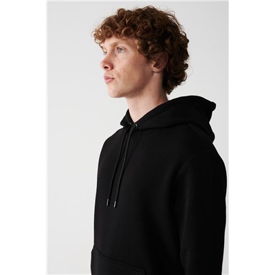 Siyah Kapüşonlu Yaka İçi Polarlı 3 İplik Pamuklu Regular Fit Standart Kesim Unisex Sweatshirt