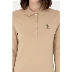 Kadın Kum Basic Polo Yaka Sweatshirt