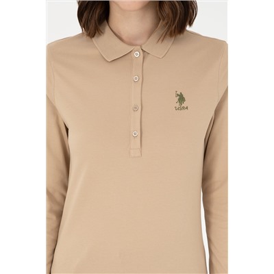 Kadın Kum Basic Polo Yaka Sweatshirt