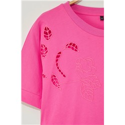 Pembe Detaylı Basic %100 Pamuk Örme T-shirt TBBSS24BF00055