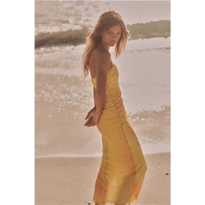 PRINTED TULLE STRAPLESS DRESS