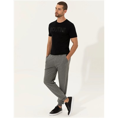 Siyah Slim Fit Baskılı Bisiklet Yaka Tişört