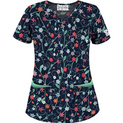 UA Flower Patch Navy Scrub Top