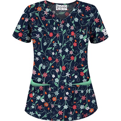 UA Flower Patch Navy Scrub Top