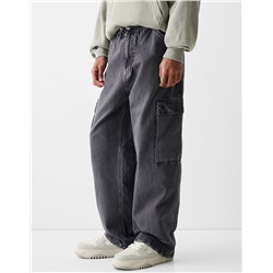 Faded-effect skater cargo trousers