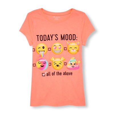 Girls Short Sleeve 'Today's Mood All Of The Above' Emoji Neon Graphic Tee