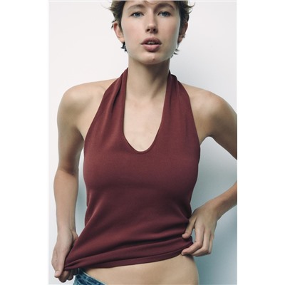 KNIT OPEN BACK TOP WITH HEART APPLIQUÉ