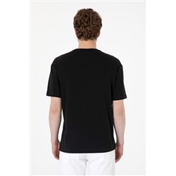 Erkek Comfort Fit Bisiklet Yaka Siyah Tişört