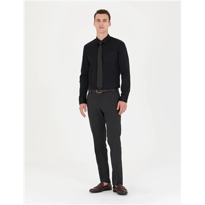 Siyah Regular Fit Uzun Kollu Basic Gömlek