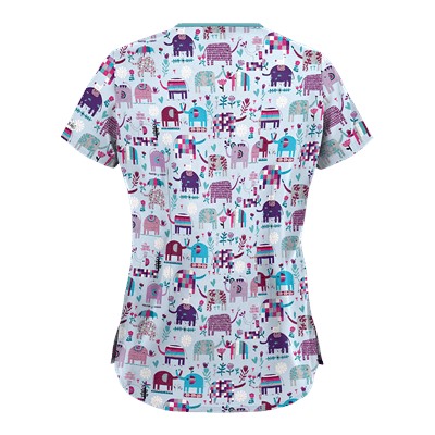 UA Lucky Elephants Amazing Aqua Print Scrub Top