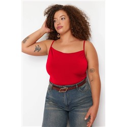 Kırmızı Degaje Yaka Askılı Örme Bluz TBBSS24AF00006