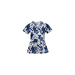 UA Vibrant Blossoms Navy Mock Wrap Scrub Top