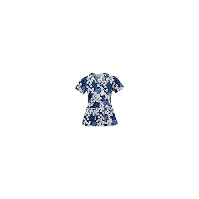UA Vibrant Blossoms Navy Mock Wrap Scrub Top