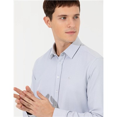Gri Slim Fit Oxford Gömlek