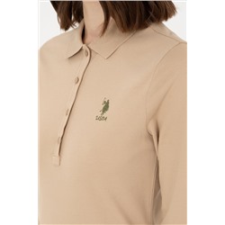 Kadın Kum Basic Polo Yaka Sweatshirt