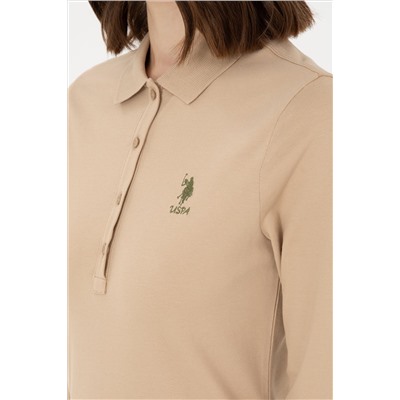 Kadın Kum Basic Polo Yaka Sweatshirt