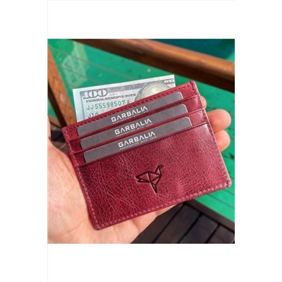 Garbalia, Unisex Bordo Madalyon Crazy Deri Kartlık Cüzdan