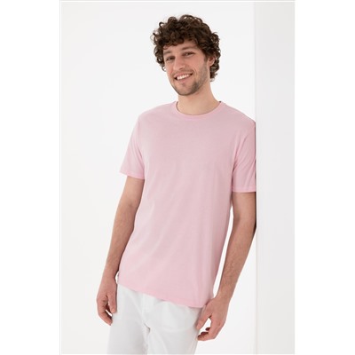 Erkek Regular Fit Bisiklet Yaka Açık Pembe Basic Tişört