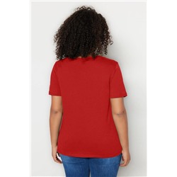 Kırmızı V Yaka Basic %100 Pamuk Örme T-Shirt TBBSS22BF0028