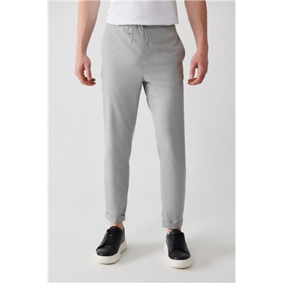Açık Gri Yandan Cepli Beli Lastikli Bağcıklı Duble Paça Relaxed Fit Rahat Kesim Jogger Pantolon