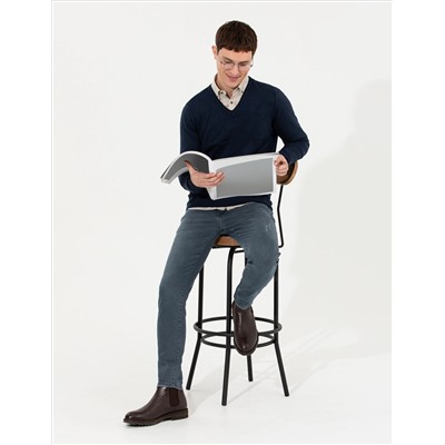 Lacivert Slim Fit V Yaka Triko Kazak