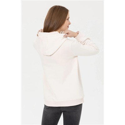 Kadın Ekru Kapüşonlu Basic Sweatshirt
