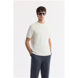 Avva, Erkek Ekru Bisiklet Yaka Jakarlı Ribana Detaylı T-Shirt A51Y1012