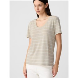 Relaxed Stripe Linen-Blend Scoopneck T-Shirt