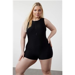 Trendyol Curve Siyah Halter Yaka Kolsuz Örme Şortlu Büyük Beden Mayo TBBSS24AM00027