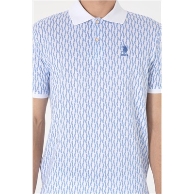 Erkek Regular Fit Polo Yaka Koyu Mavi Desenli Tişört